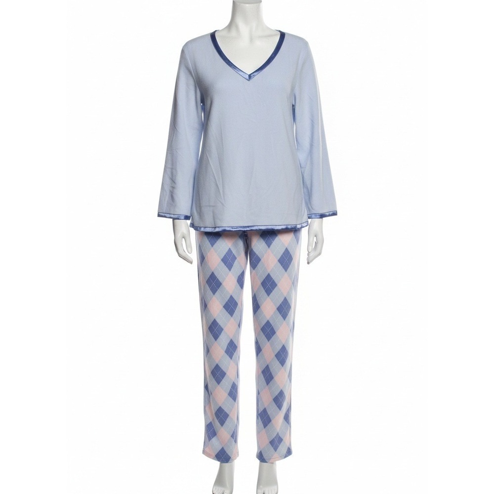 Pajamagram‎ Blue Argyle Fleece Pajama Set Womens Plus Size 3X NEW